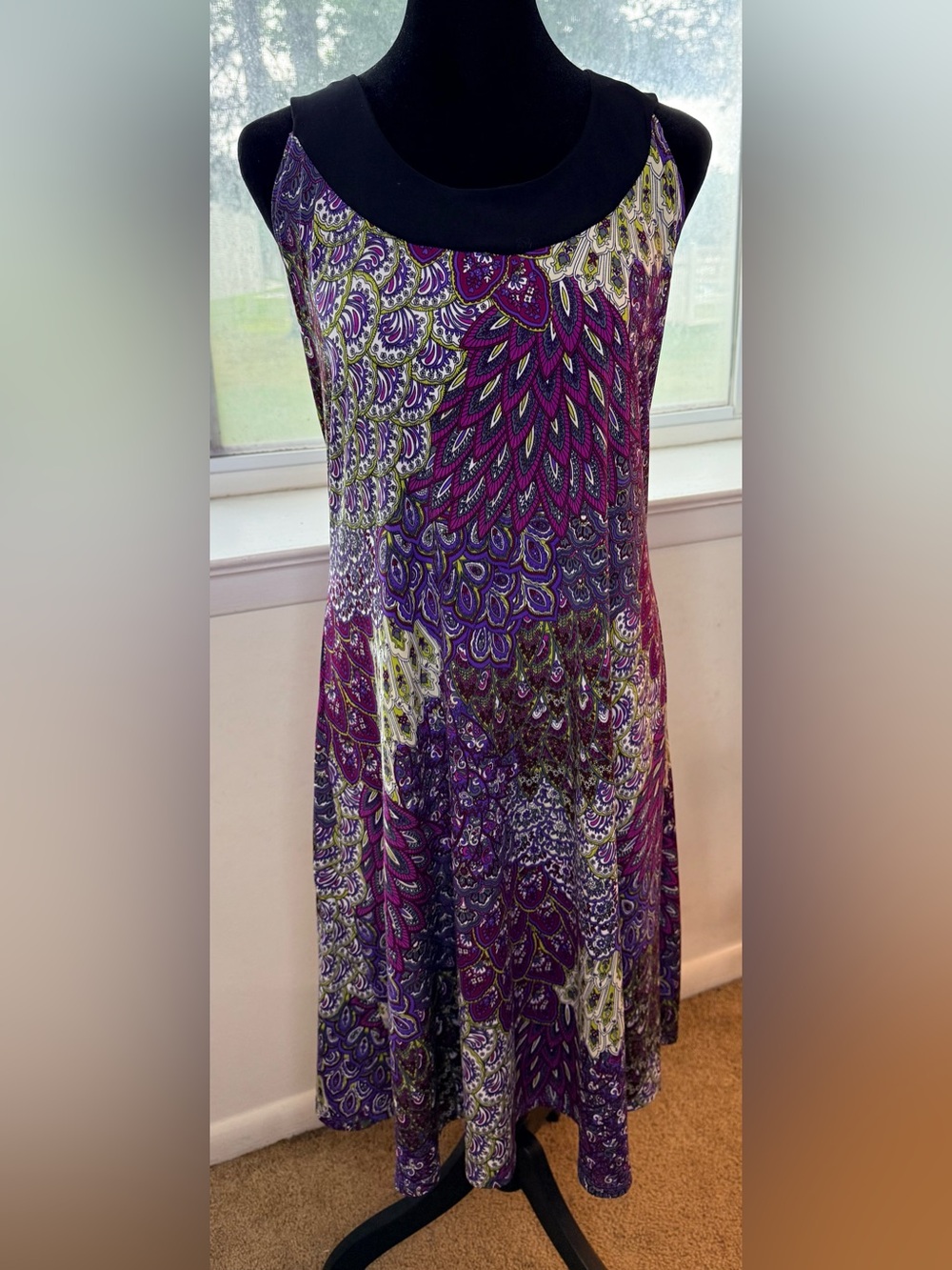 Ellen Parker boho chic purple paisley sleeveless lightweight shift dress small